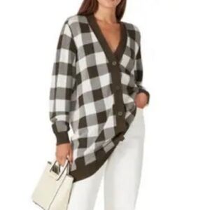 SITA MURT olive green and white checkered long cardigan